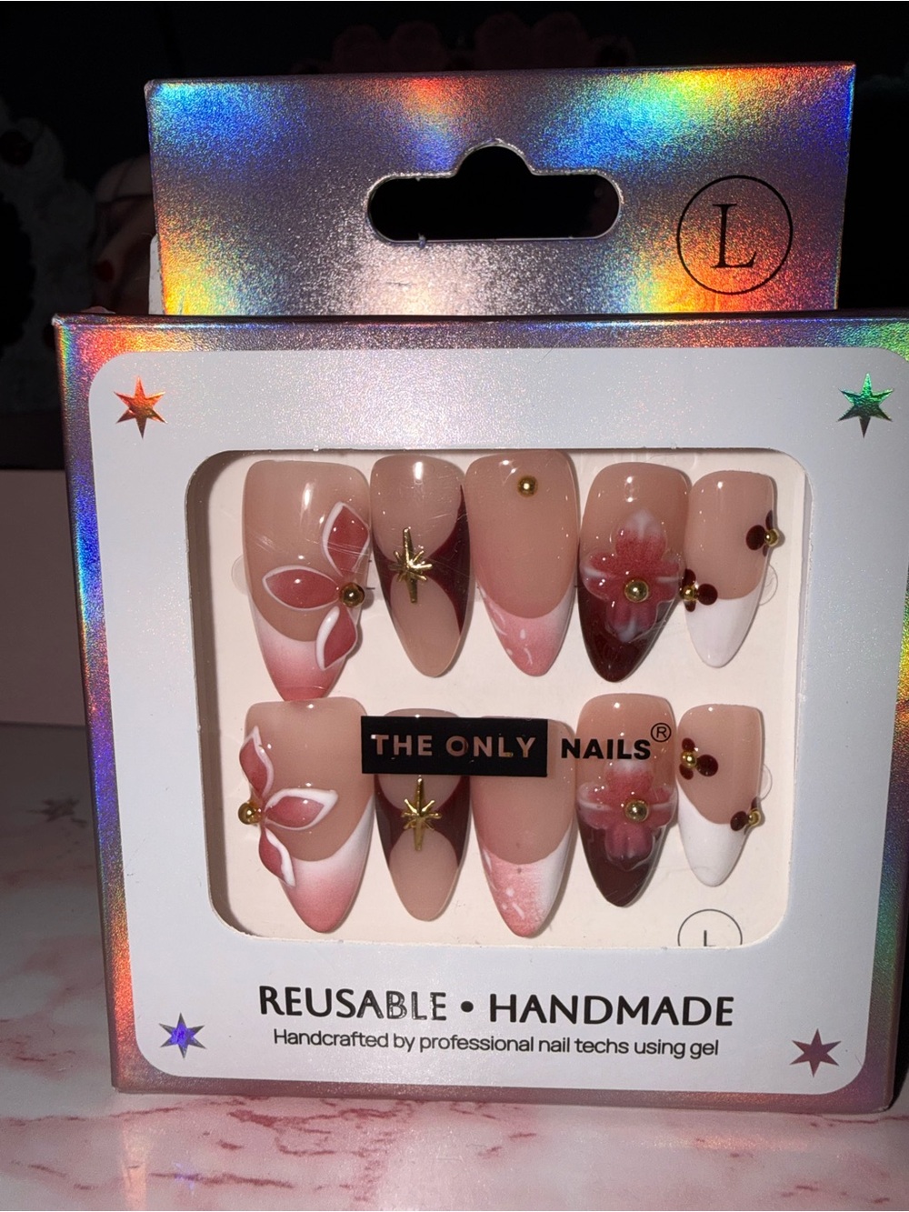 The Only Nails Reusable Handmade Pink Floral Press-On Nail Set